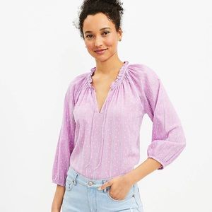 Loft, XL, Embroidered Boho Tie Neck Pleasant Blouse in Vibrant Lilac